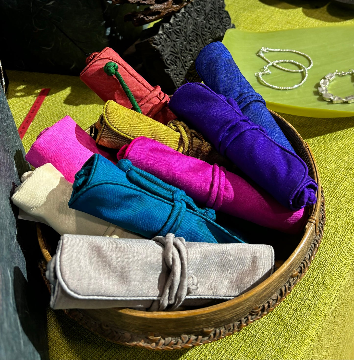 Silk Jewellery Roll Small Pouch